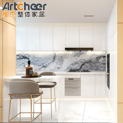 Αγορά 2023 Λευκό χρώμα Melamine Board RTA Μοδική ντουλάπα Ιταλική γυαλιστερή κουζίνα σε απευθείας σύνδεση κατασκευή