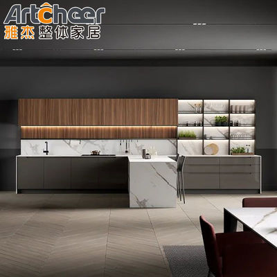 Σύγχρονα έπιπλα κουζίνας Γκρίζα μελαμίνη Σχήμα L Εγκαταστάθηκε με ντουλάπι αποθήκης